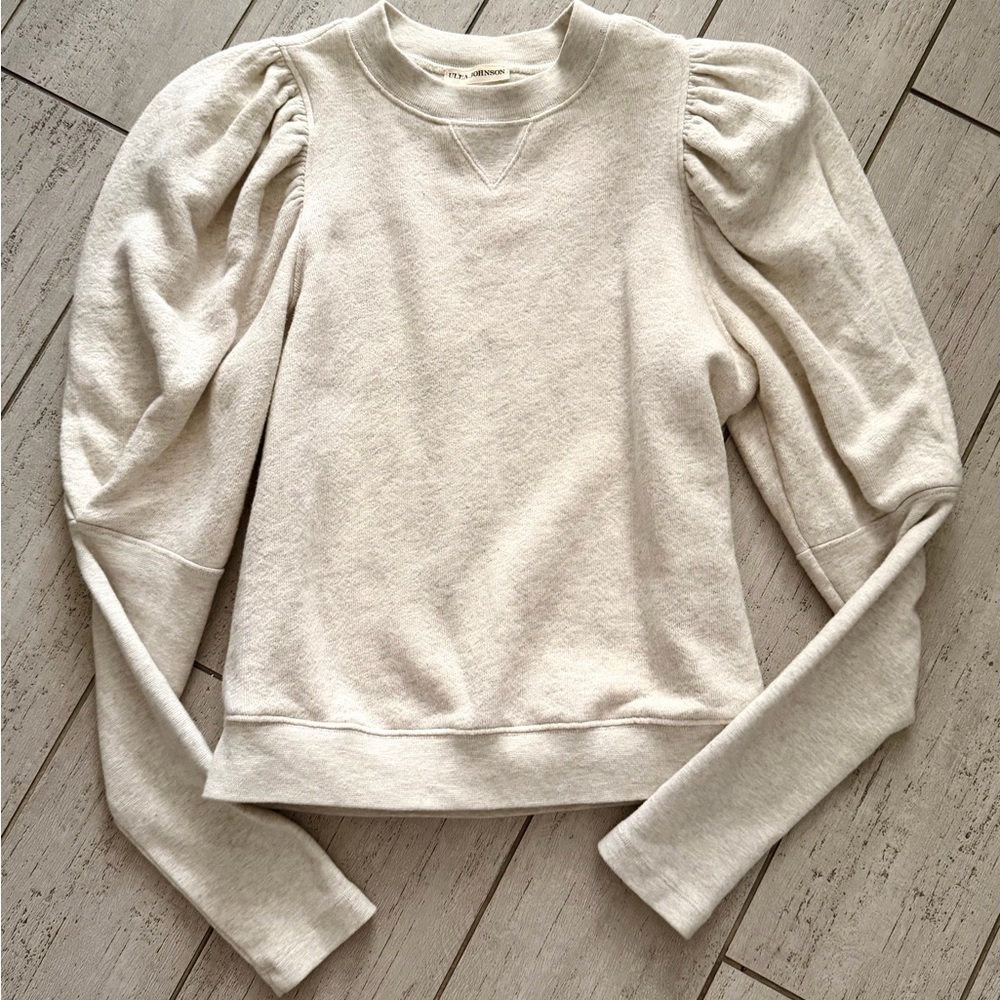 Ulla Johnson Heathered Ivory/ Cream Puff Sleeve Philo Sweatshirt - Size S